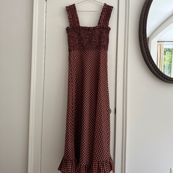 GANNI Rust & Black Seersucker Check Long Dress Size 38 US size 6 - Picture 6 of 9